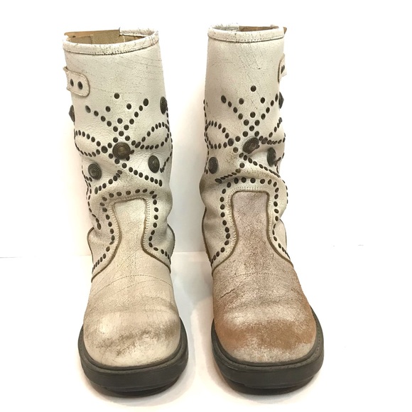 ASH Studded Boots Buckle Strap Distressed Engineer - Picture 13 of 15